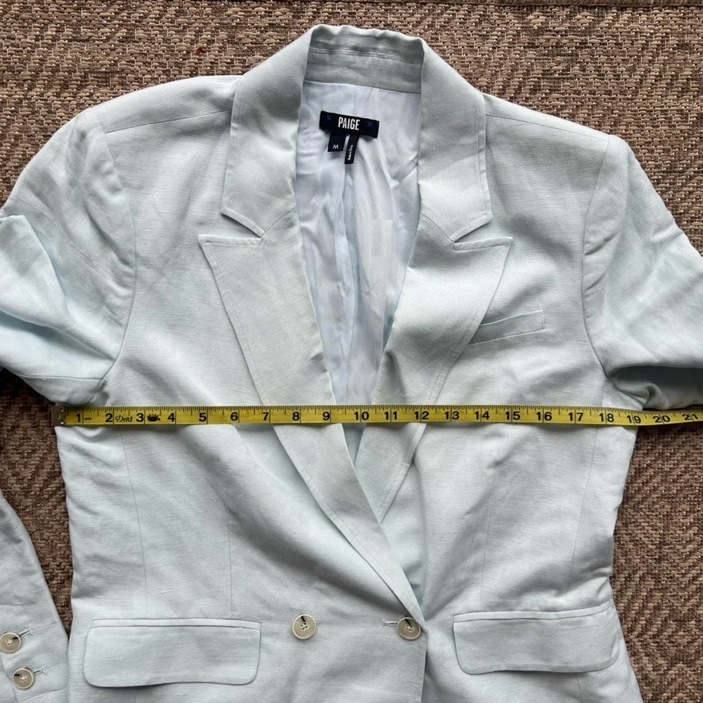 NWOT Paige Denim Women's Light Blue Linen Dawson Double-Breasted Blazer Jacket - Picture 7 of 11